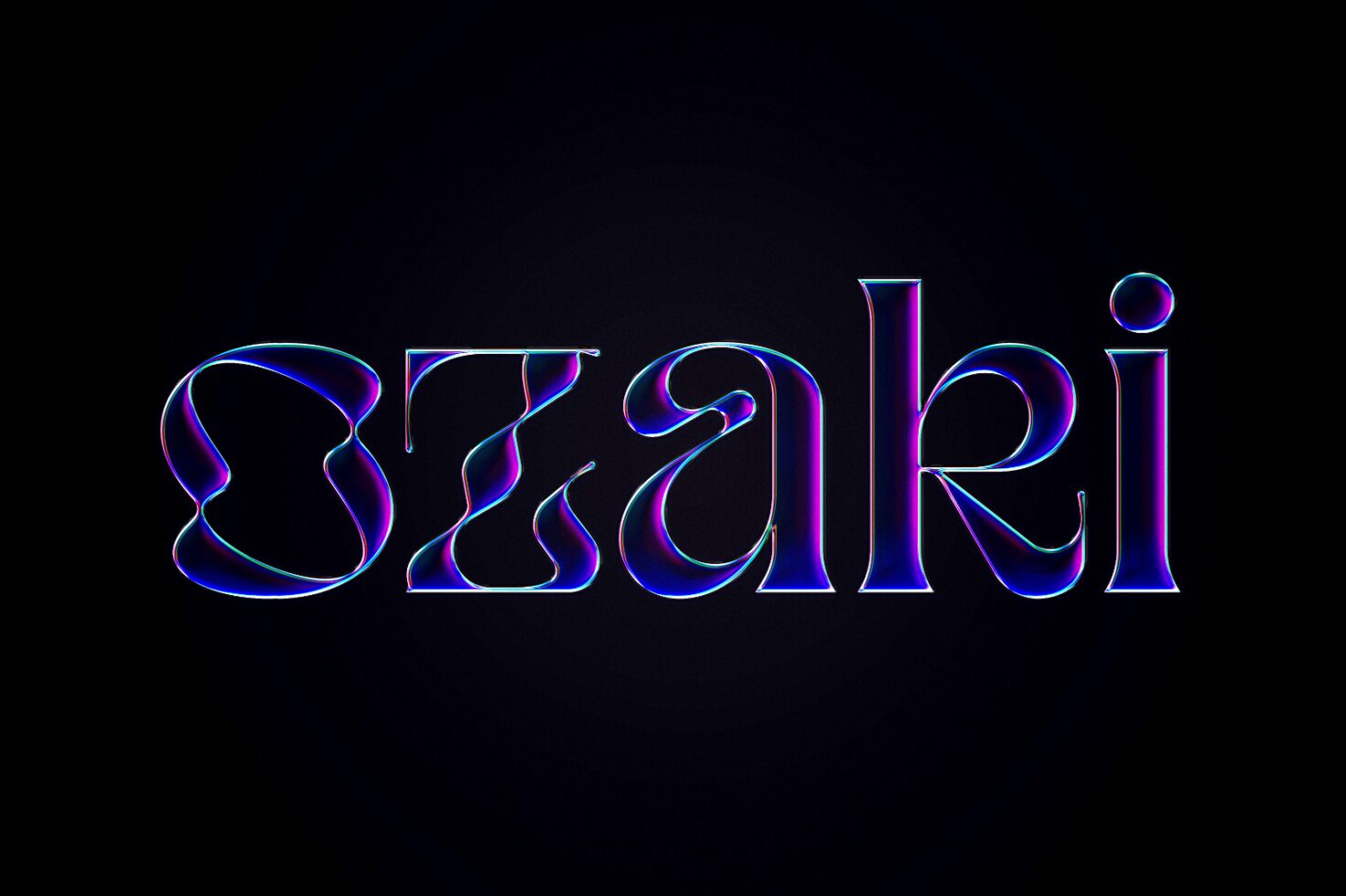 Neon glitch font design displaying the word Ozaki with a dark background perfect for graphic templates and typography projects ideal for designers.