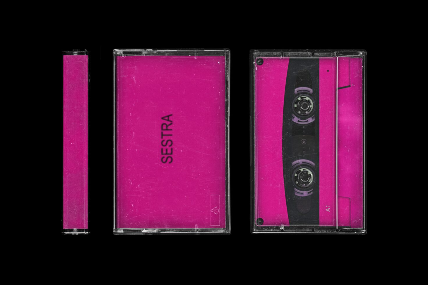 Pink cassette tape mockup featuring front side top view and side view designs ideal for graphic designers and digital asset creators retro audio vibes