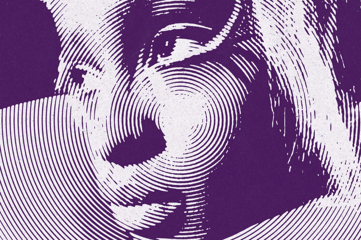 Abstract purple halftone graphic of a woman's face with circular patterns. Ideal for designers seeking unique digital assets and creative inspiration. Graphics category.