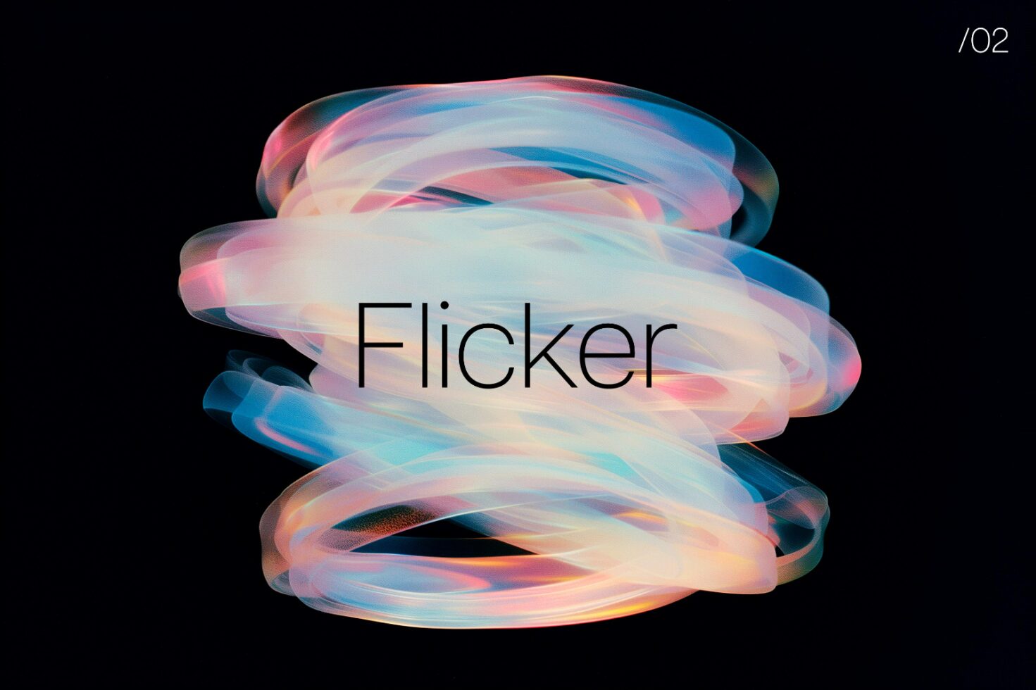 Colorful abstract light swirl with the word Flicker on black background suitable for graphics designers digital assets vibrant artistic elements.