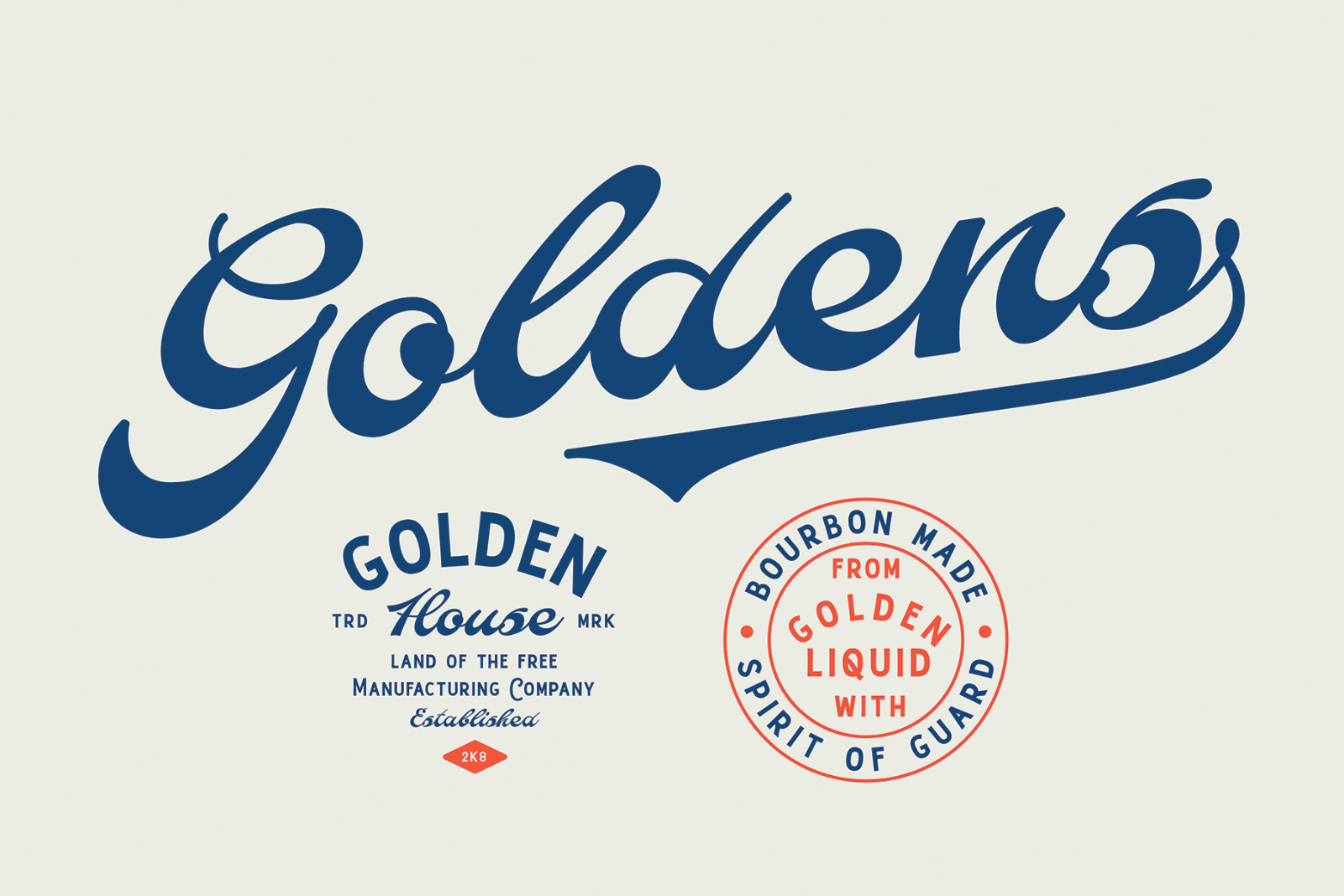 Vintage style font design featuring bold script text Golden. Suitable for branding and product labels. Ideal for designers seeking unique typefaces.