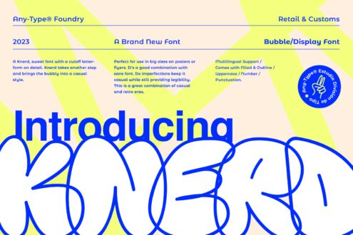 Introducing Knerd font with a playful bubble design. Perfect for posters and flyers. Ideal for digital asset libraries. Multilingual support.