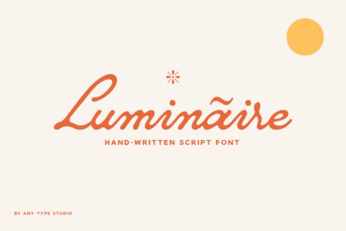 Handwritten script font Luminaire in orange on off-white background for designers. Perfect for creative projects, typography, branding, graphic design.