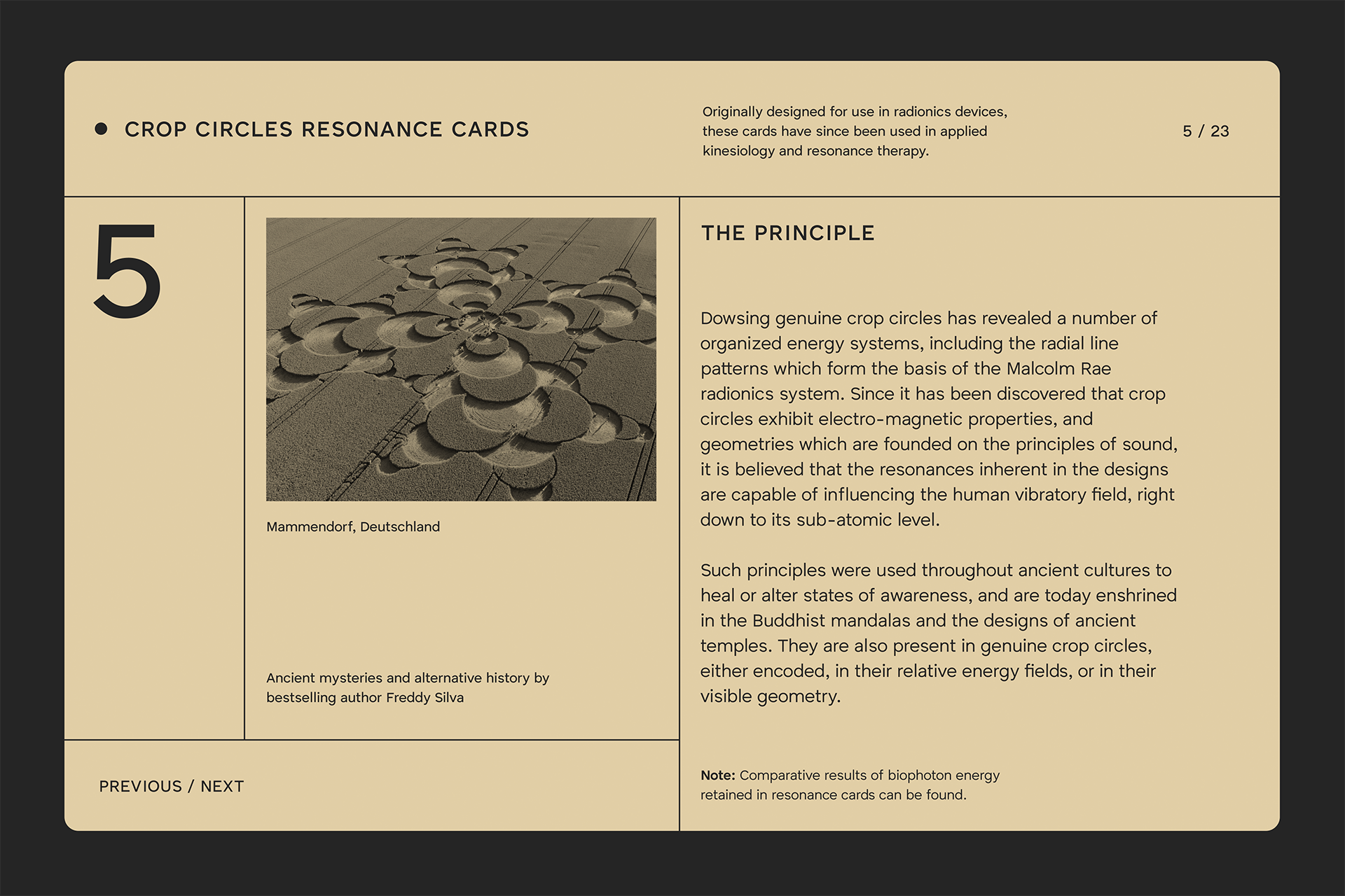 Crop Circles Resonance Cards with image of intricate crop circle design in Mammendorf Germany. Suitable for designers interested in ancient patterns.