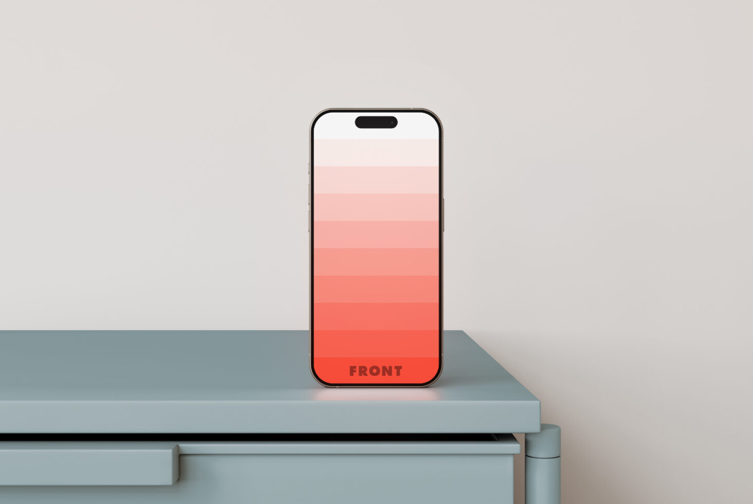 Smartphone mockup on blue desk with gradient pink screen suitable for designers marketing digital assets mockups UI UX design templates minimalist modern.