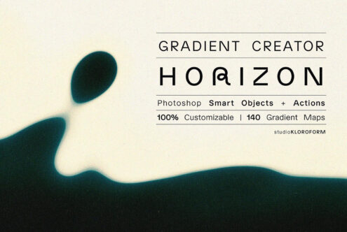 Gradient Creator Horizon for Photoshop offers 140 customizable gradient maps with smart objects and actions ideal for designers seeking unique graphics.