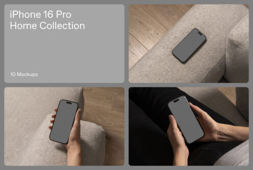 iPhone 16 Pro mockups collection featuring 10 high-quality images. Ideal for designers seeking realistic presentations. Keywords: mockups, design assets.