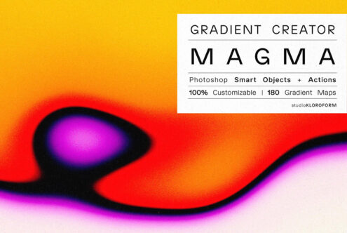 Gradient Creator Magma features colorful abstract gradient design. Photoshop compatible with smart objects and actions. Ideal for digital templates.