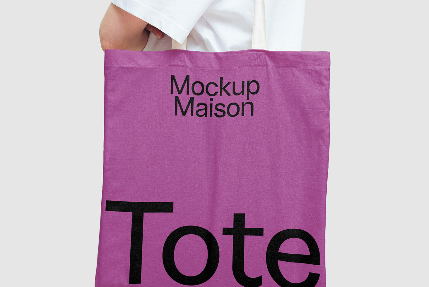 Mockup of a purple tote bag with modern typography design ideal for branding and promotional graphics showcasing realistic textures and colors for designers.