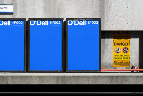 Mockup of three blue advertising boards on concrete wall background in urban setting, ideal for designers looking for unique templates and graphics resources.