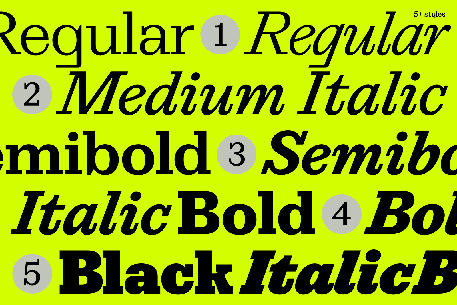 Font styles showcase in bold and italic on a bright green background highlighting Regular Medium SemiBold Black types. Ideal for typography design projects.