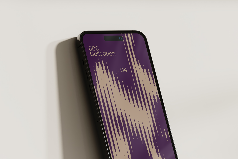 Smartphone mockup with abstract graphic wallpaper in purple and beige ideal for designers. Perfect for showcasing UI UX design or digital artwork templates.