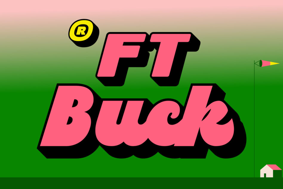 Bold pink 3D retro font on a green gradient background with an © symbol, suitable for digital design assets. Keywords: fonts, graphics, designers