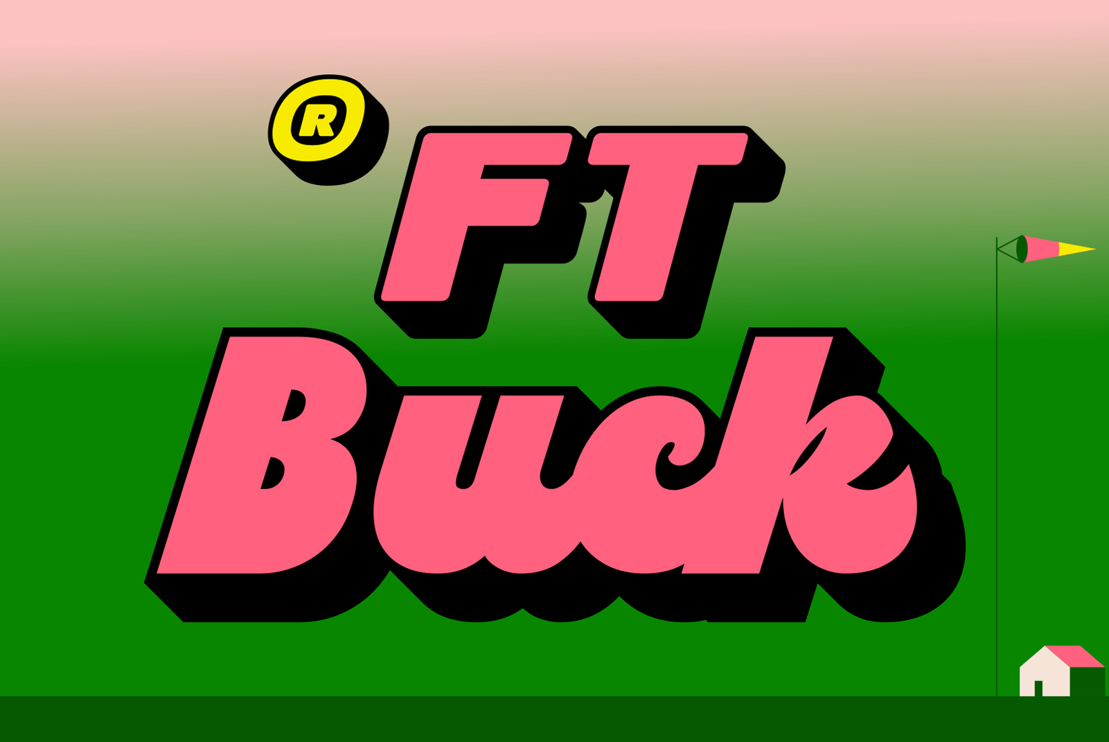 Bold pink 3D retro font on a green gradient background with an © symbol, suitable for digital design assets. Keywords: fonts, graphics, designers