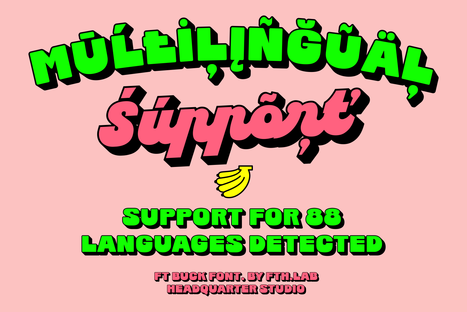Bright typography design featuring multilingual font support for 88 languages. Ideal for designers seeking vibrant graphic assets for creative projects.