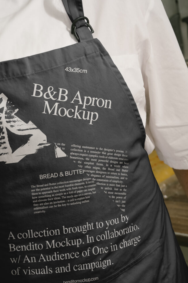 Realistic apron mockup for designers showcasing customizable typography. Perfect for branding, garment design, and visual presentations. Editable template.