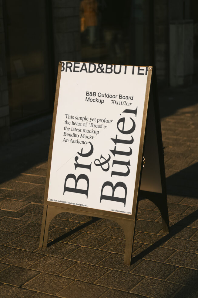 Outdoor board mockup in warm lighting showcasing modern typography design for digital asset marketplaces targeted at designers seeking templates.