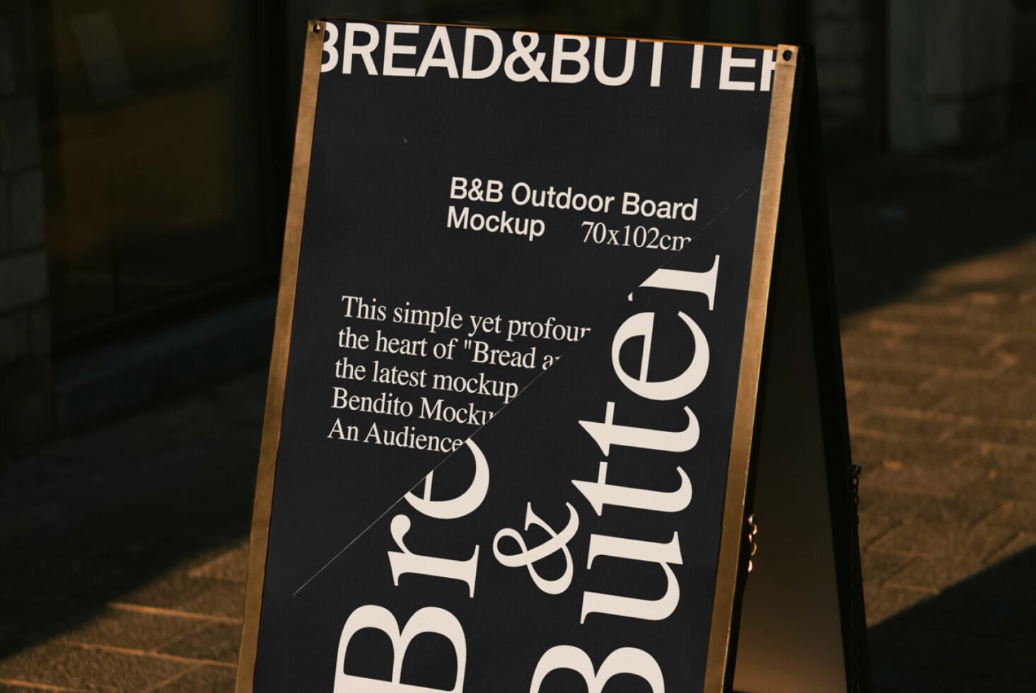 Outdoor board mockup featuring Bread and Butter design in urban setting for graphic design presentation. Ideal for showcasing creative templates.