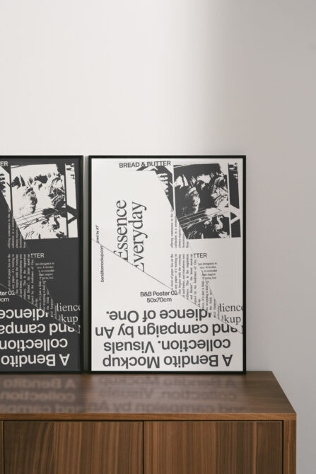 Paired black frame poster mockup with white space layout for Bread & Butter design display