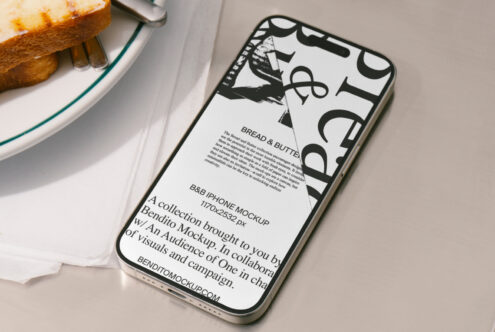 iPhone mockup on a table featuring typography design for designers high-resolution template SEO keywords mockups visual assets design resources