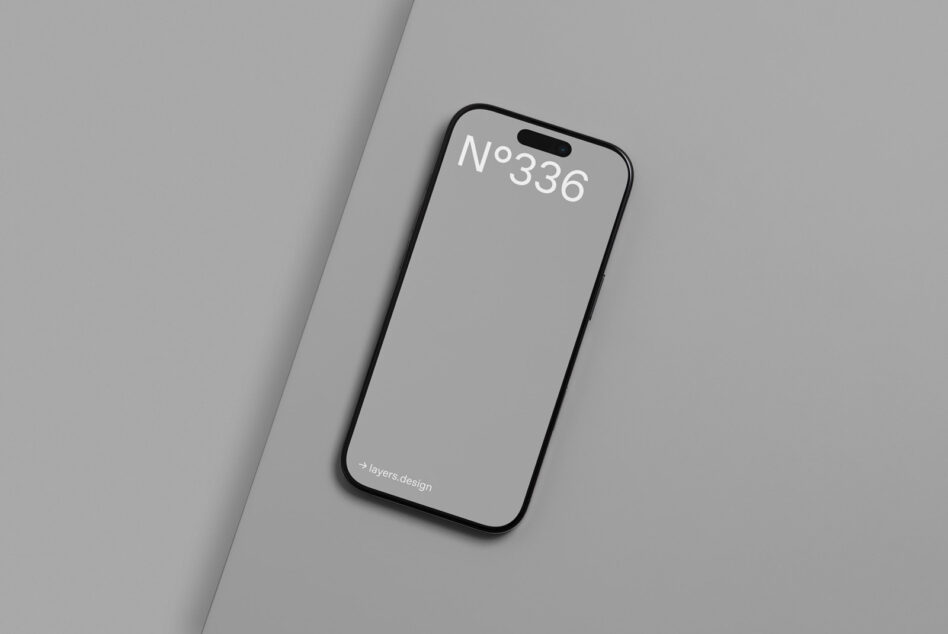 iPhone 14 Pro mockup with light gray background, angled view