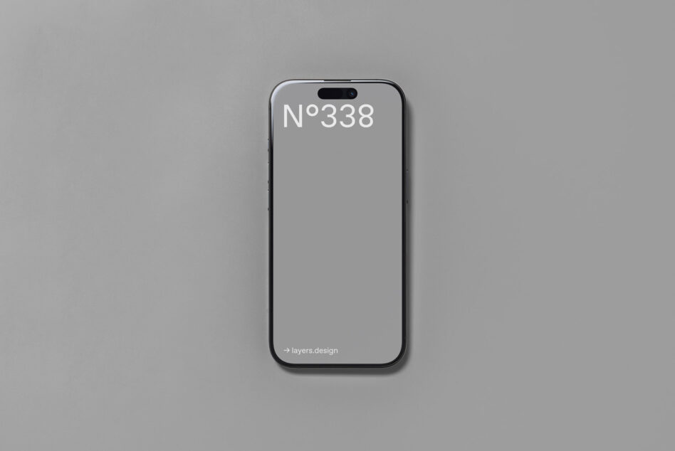 iPhone mockup on light gray background showing No338 identifier