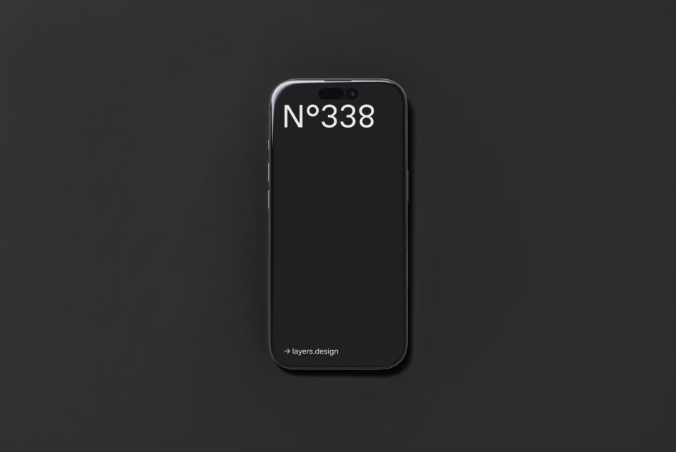 iPhone mockup on dark background displaying No338 identifier text