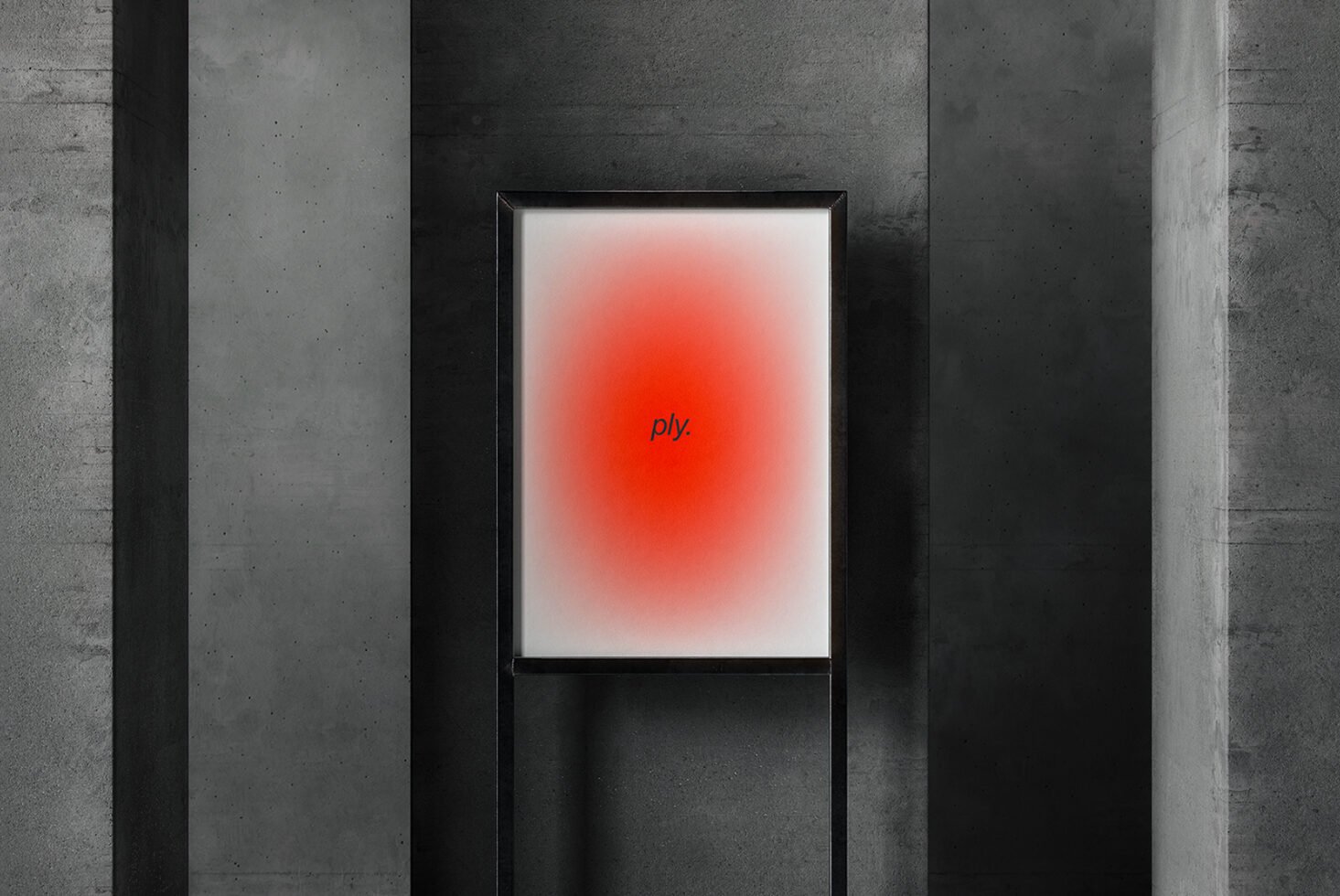 Modern poster mockup with a minimalist design. Features gradient red circle on gray concrete background. Ideal for showcasing artwork or typography.