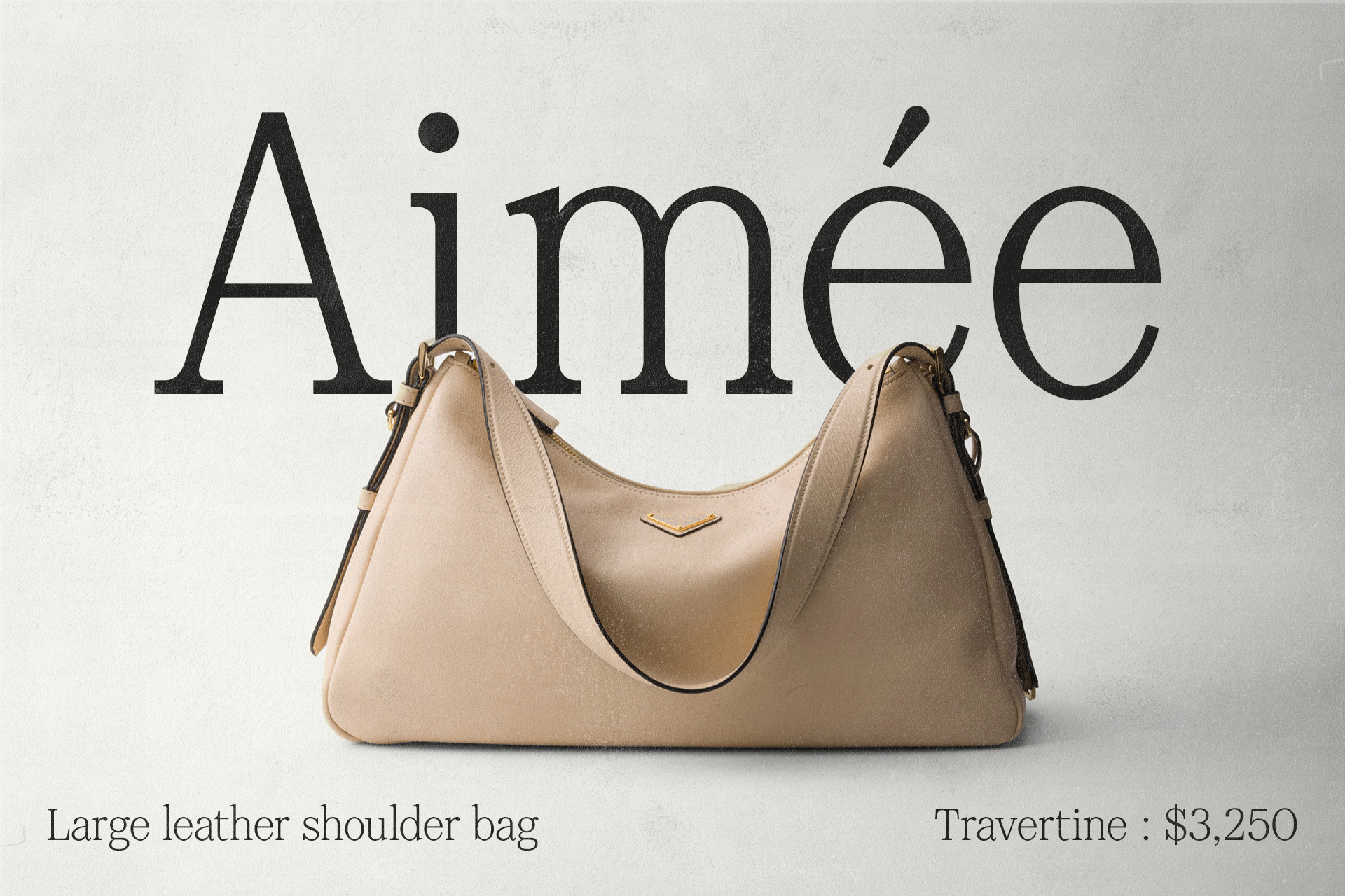 Beige leather shoulder bag on textured surface featuring elegant typography. Ideal for fashion mockups digital assets and designer templates.