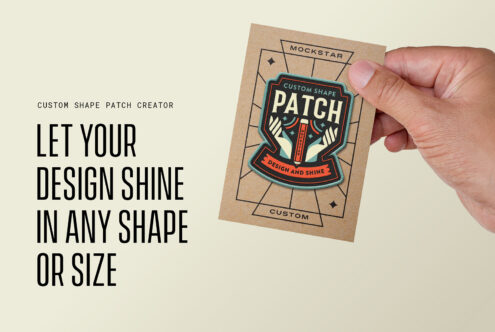 Patch mockup showcasing custom design on kraft card with a hand holding it; ideal for designers creating unique patch graphics and templates.