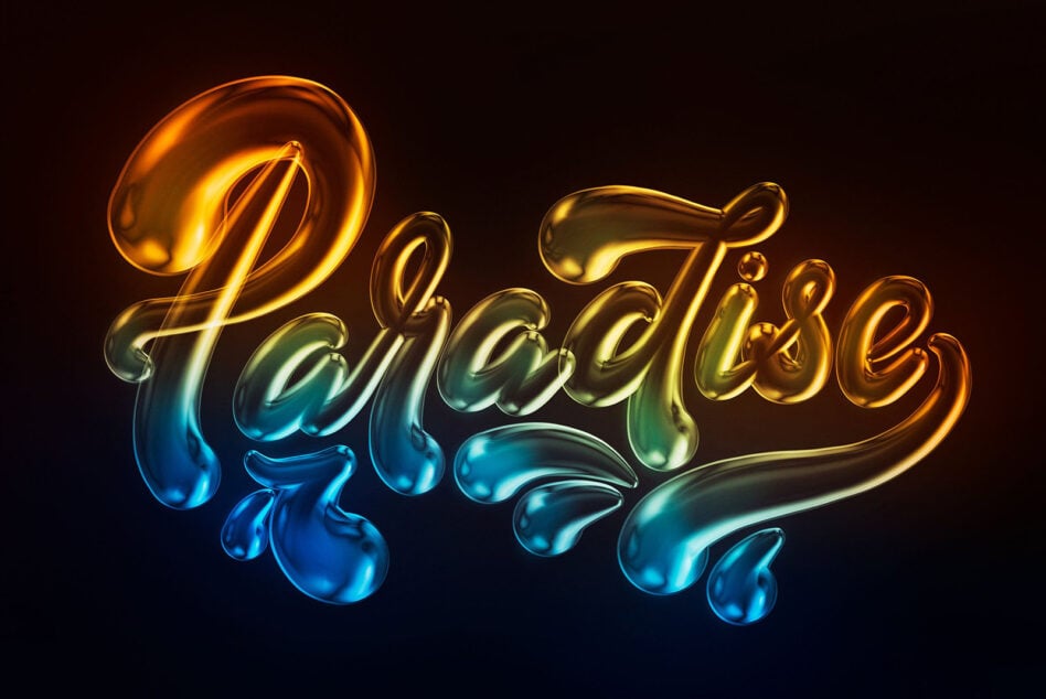 Colorful fluid typography spelling Paradise on dark background suitable for graphic design projects or digital art templates, creative fonts asset