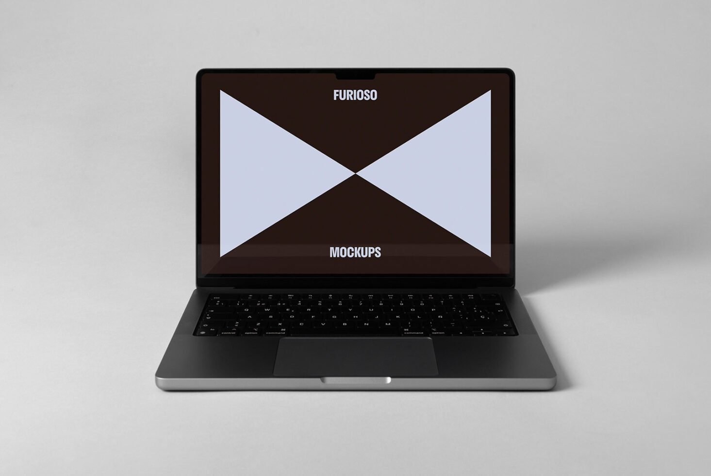 Laptop screen displaying a mockup design with geometric shapes on a neutral background. Ideal for showcasing digital assets for designers and creatives.