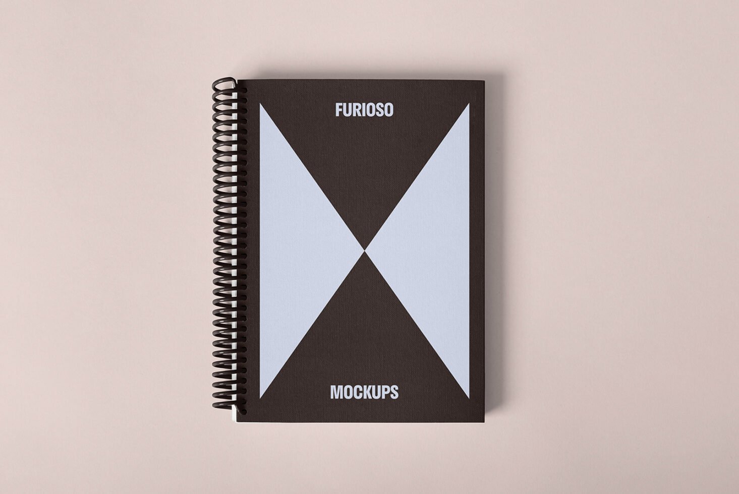 Spiral-bound notebook mockup featuring geometric design in black and light blue for designers branding presentation. Ideal for showcasing stationery.