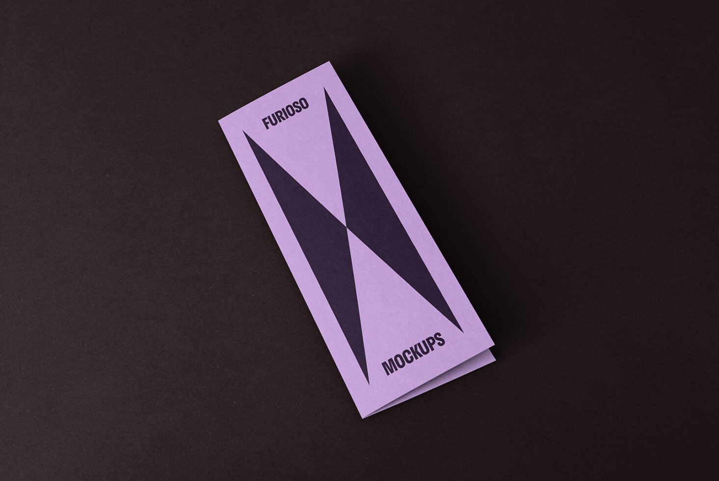 Purple tri-fold brochure mockup on a dark background featuring bold geometric design ideal for designers seeking modern graphic assets and templates.