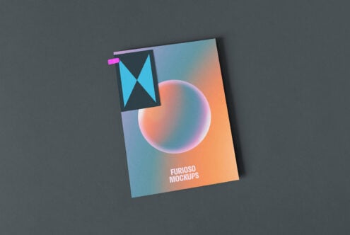 Gradient abstract design of a mockup poster with a sphere on a dark background ideal for designers seeking vibrant and modern graphics assets.