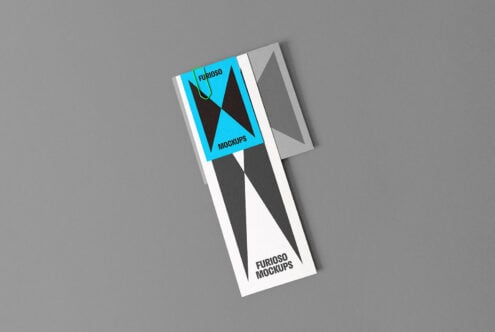 Minimal business card mockup featuring geometric design with blue and gray accents on a gray background ideal for graphic designers and branding professionals.