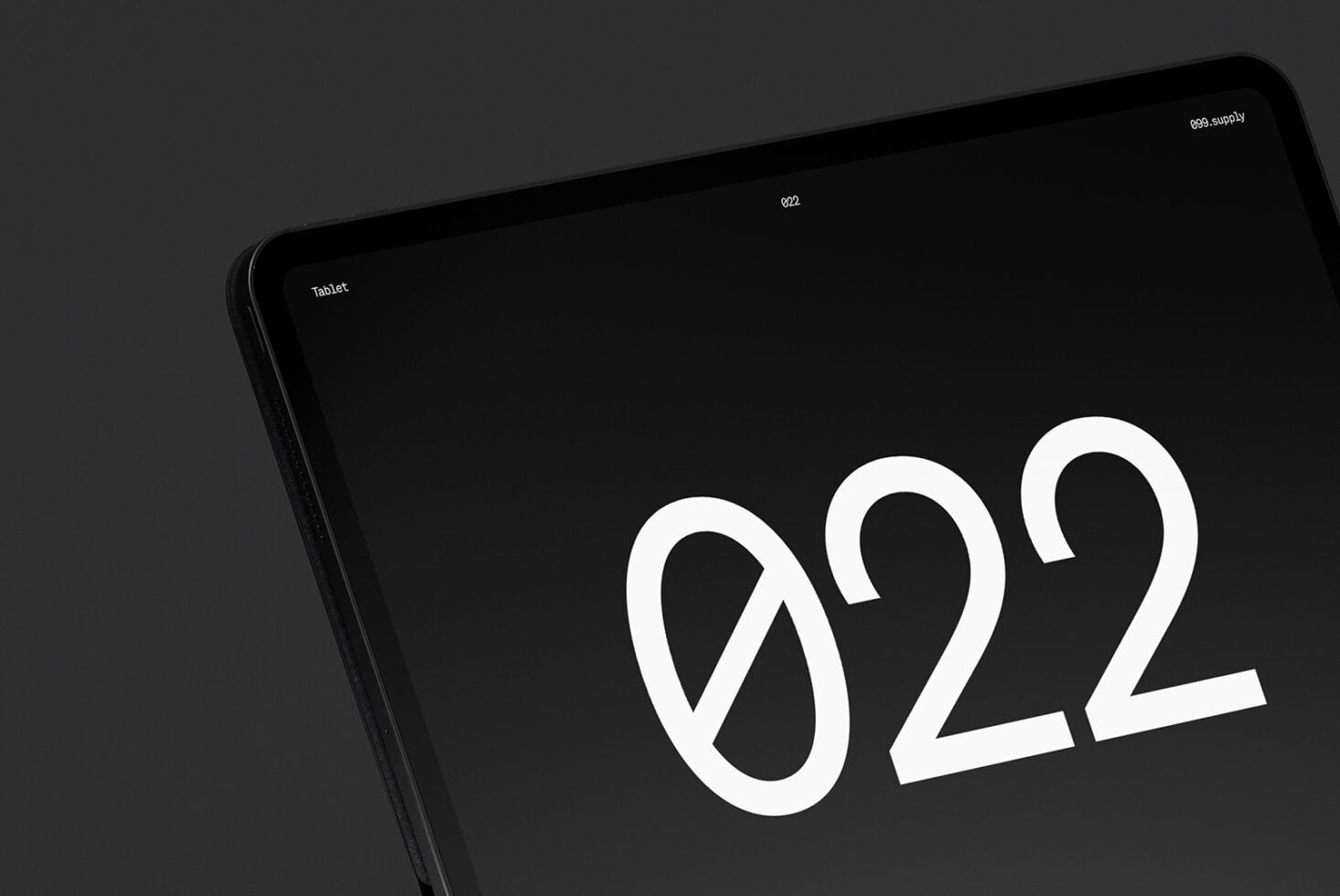 Dark tablet with keyboard showing large white 022 number on screen