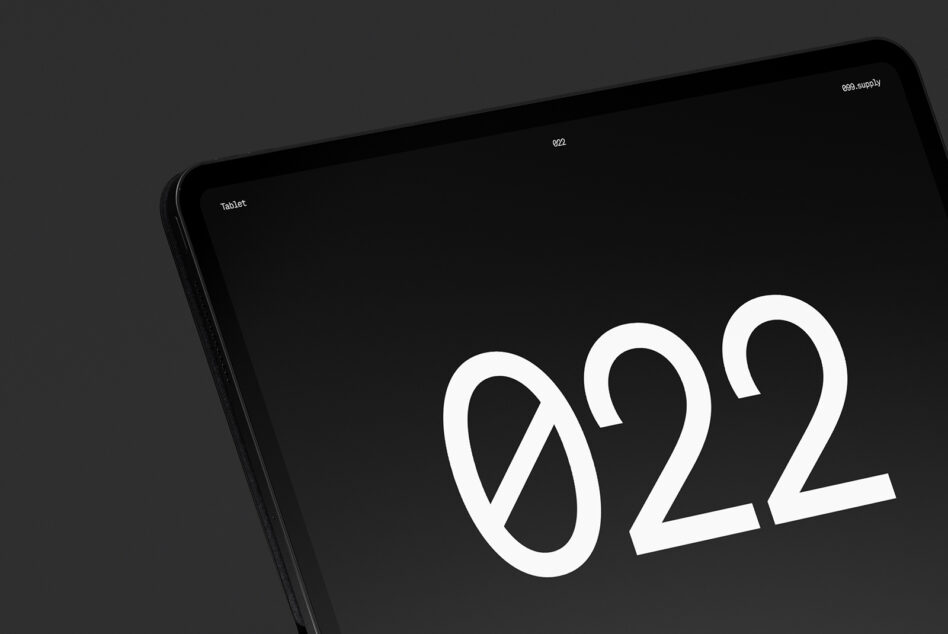 Dark tablet with keyboard showing large white 022 number on screen