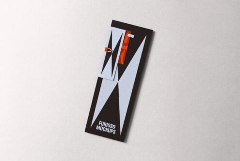 Modern bookmark mockup on light background showcasing abstract design in black gray and red ideal for graphic designers seeking creative presentation tools