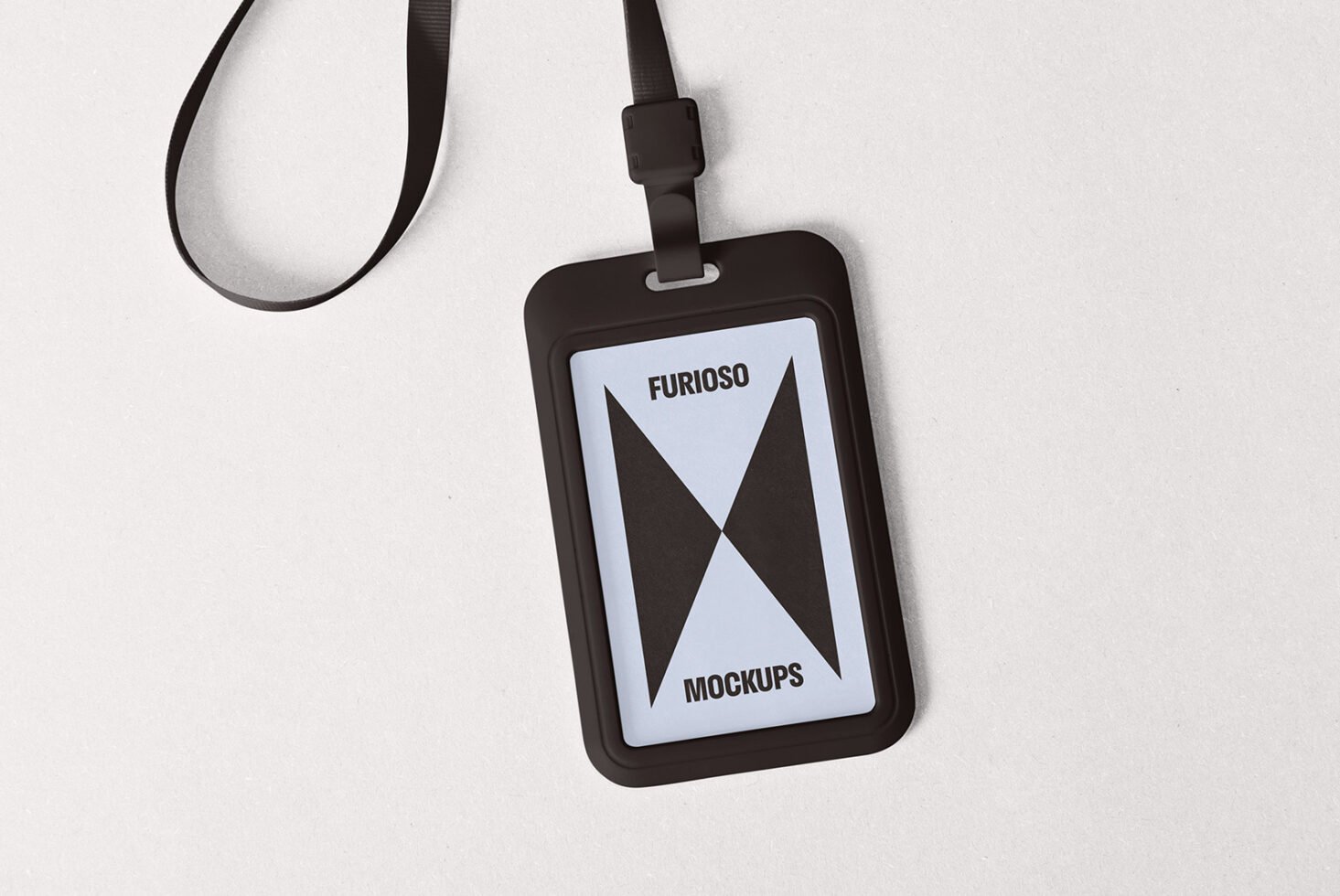 ID card mockup with black lanyard on light textured background ideal for branding presentations and design showcases digital asset for designers
