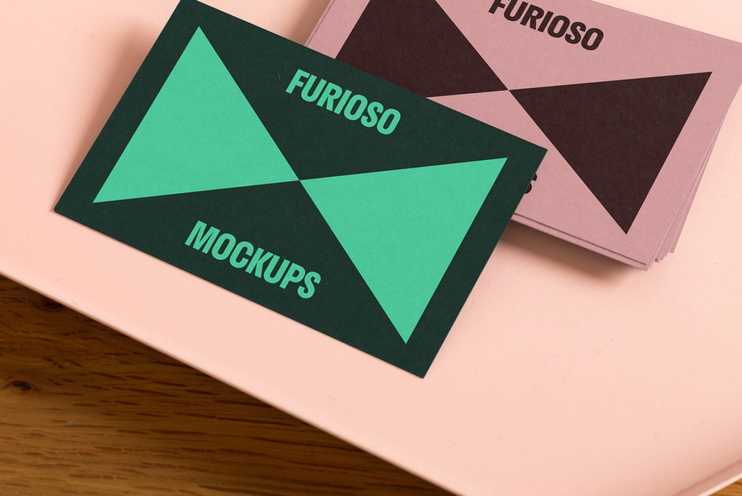 Business card mockup with geometric design and bold colors for designers. Perfect digital asset for branding visuals, template creation, and design showcases.