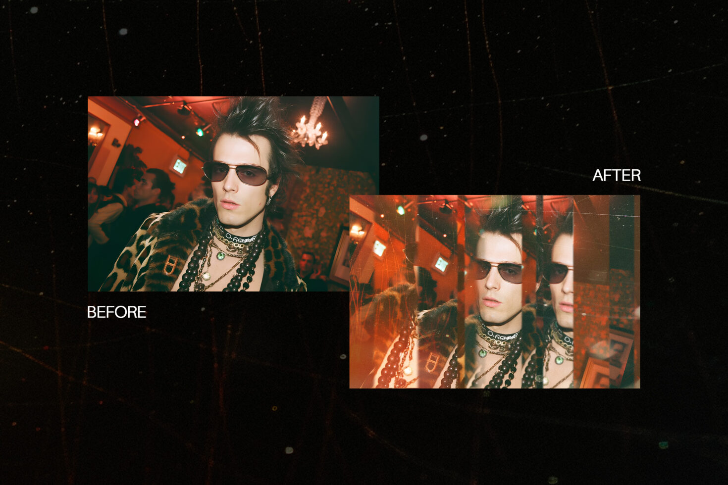 Before after photo comparison retro glitch overlay effect template
