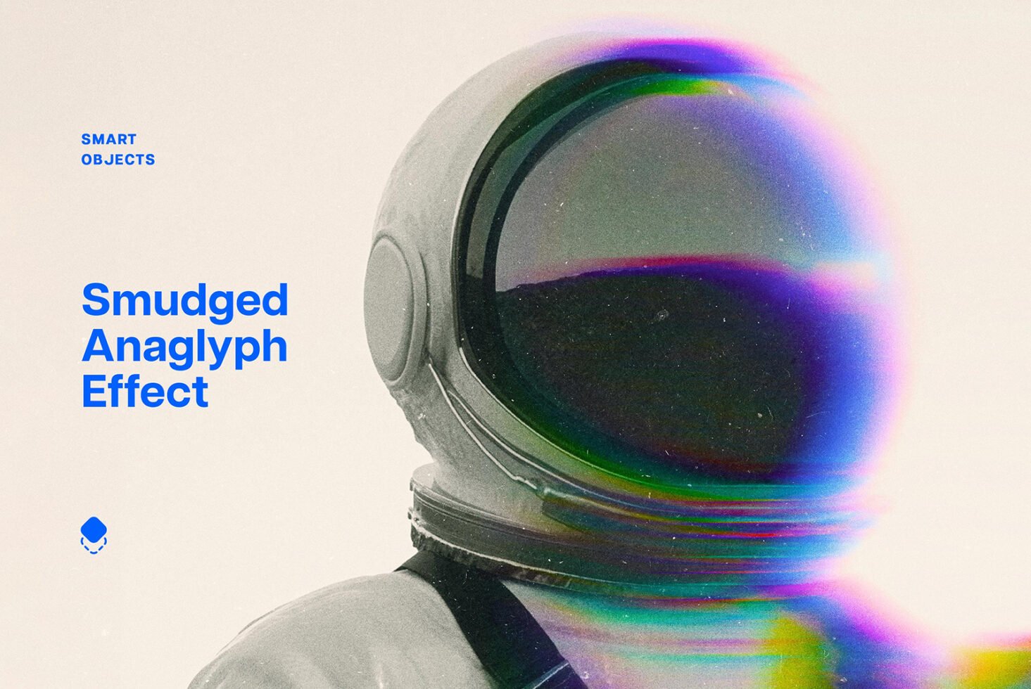 Astronaut helmet with a colorful smudged anaglyph effect overlay. Ideal for mockup and graphic design projects seeking a futuristic touch.