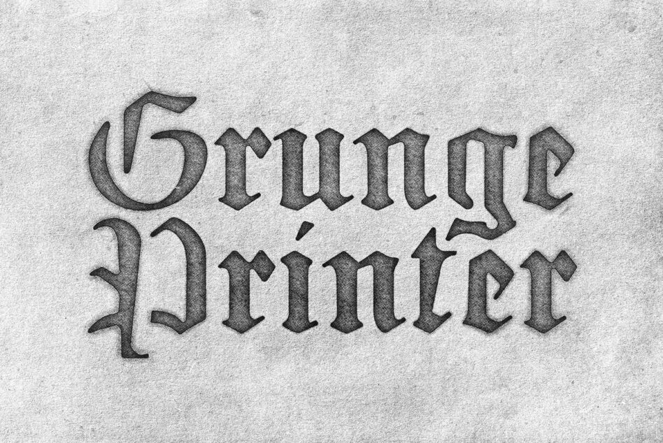 Grunge Printer font rendered as embossed stone lettering on concrete texture