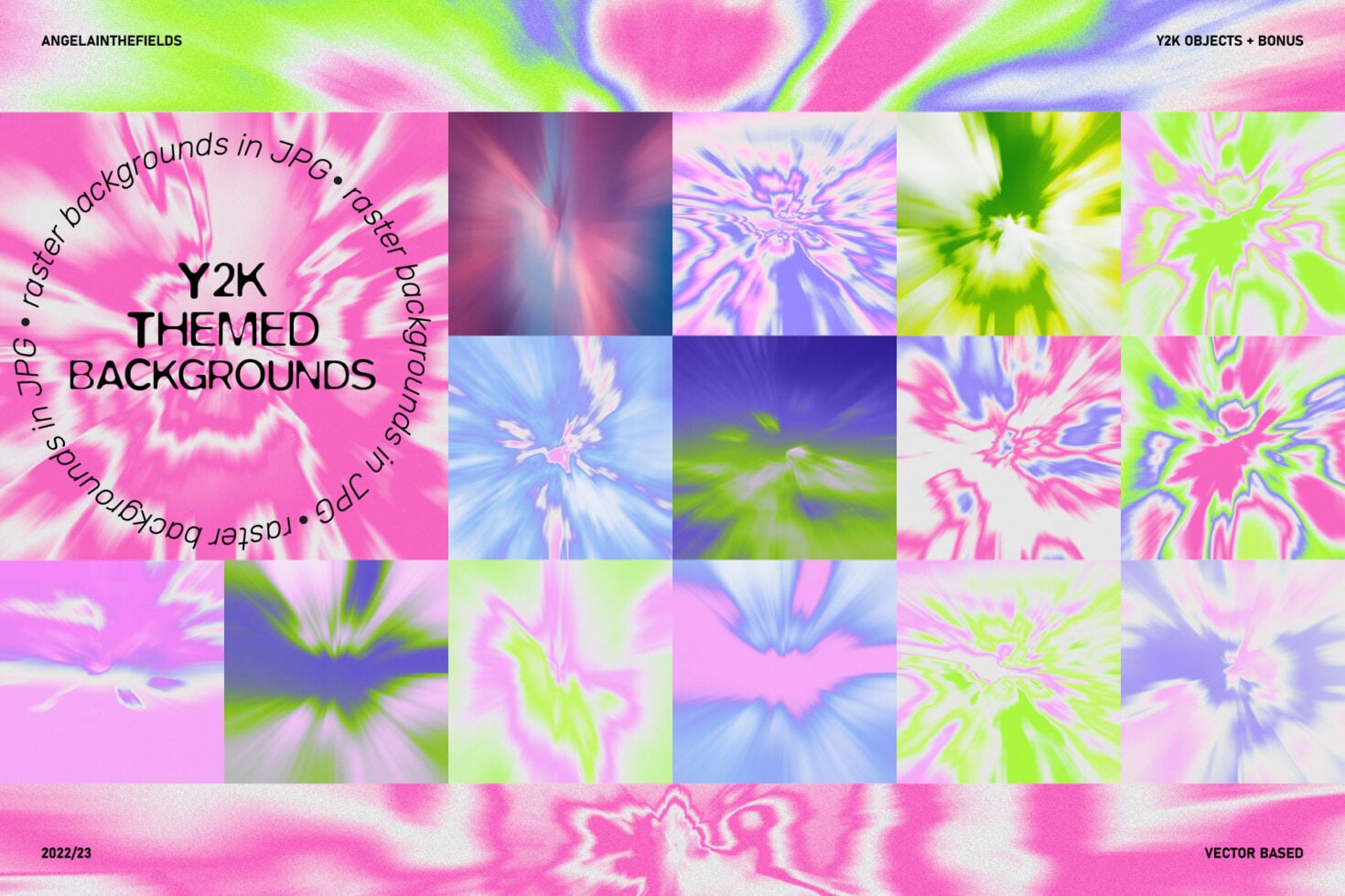 Colorful liquid marble backgrounds with pink, lime, purple swirls in grid layout