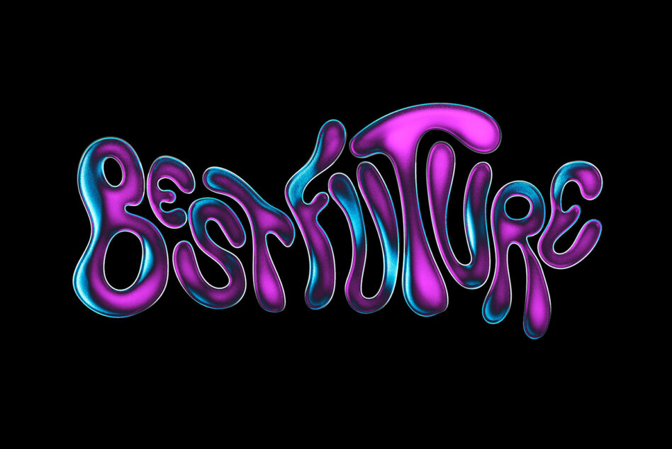 Colorful 3D liquid text effect reading BestFuture in vibrant purple and blue tones on a black background perfect for design projects graphics templates fonts.