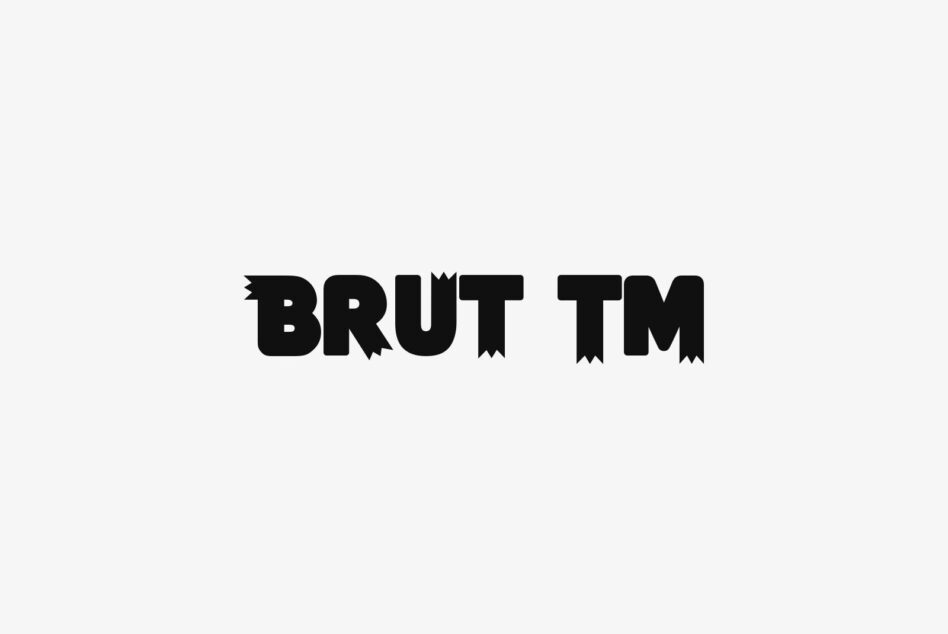 Brut TM in heavy black font with jagged edge details
