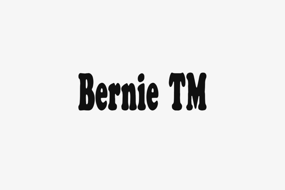 Bernie TM in black bold serif on light gray background