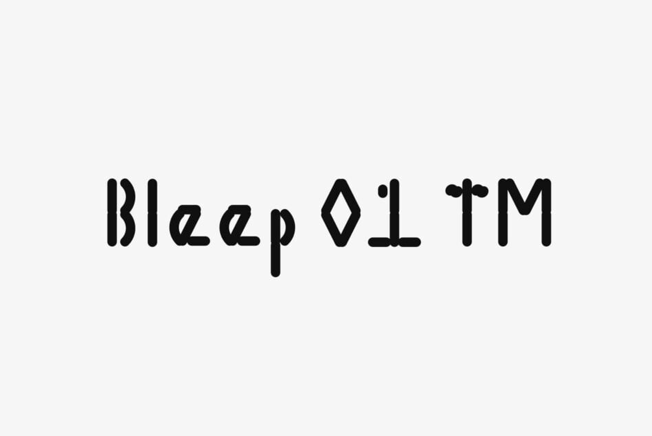 Unique modern font bleep 01 TM displayed on a white background. Ideal for graphic designers and typographers seeking creative typography assets.