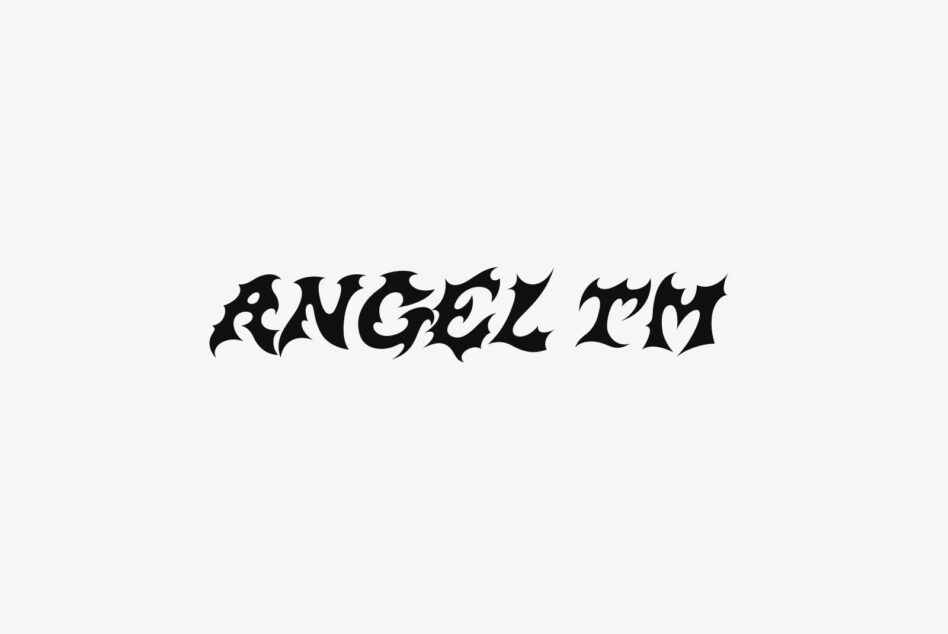 Angel TM gothic decorative typeface with spiky serif details on cream background